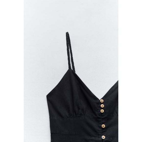 ZARA LINEN BLEND MIDI SLIP DRESS NAVY BLUE - Picture 5 of 5